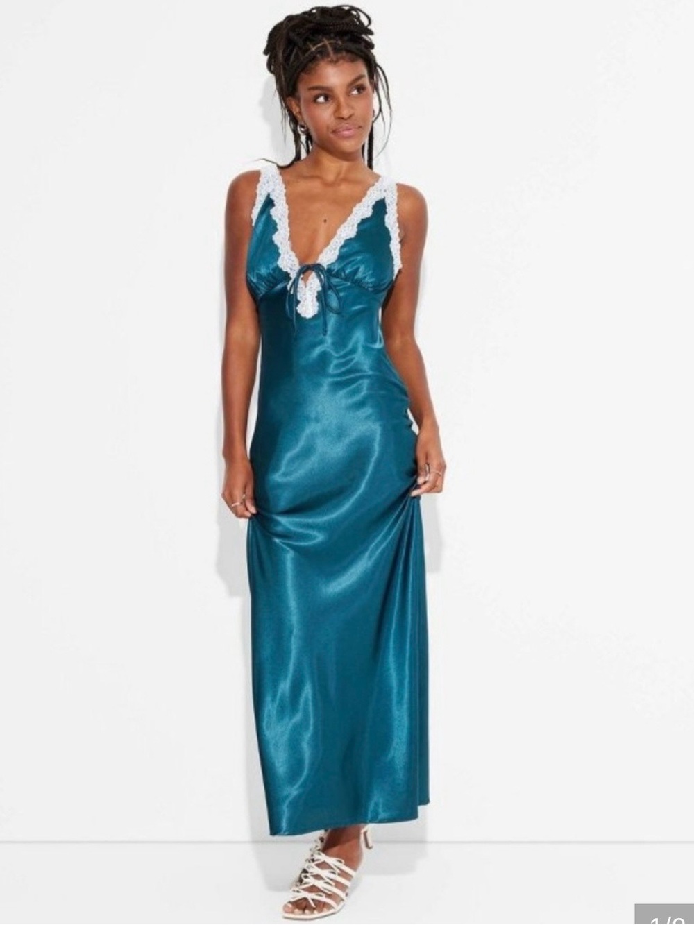 wild fable Teal Satin Lace-Trim Chemise